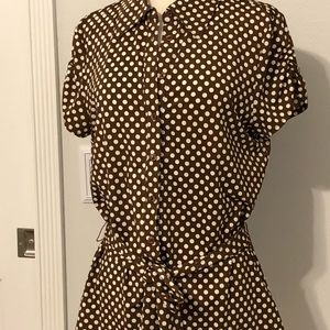 INC Brown/White Polka Dot Blouse Size XL